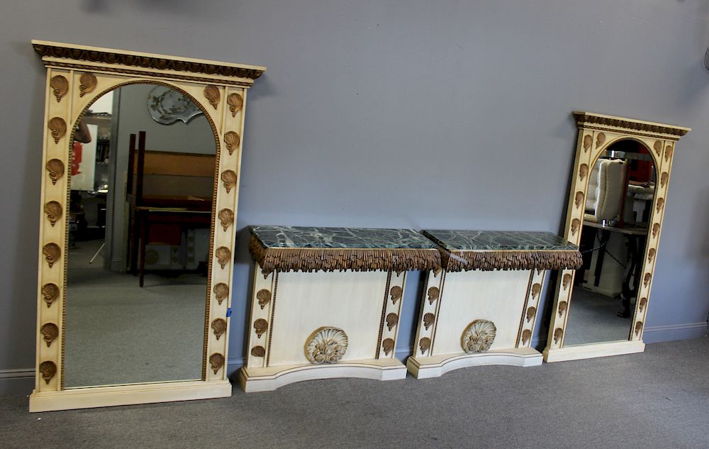 Appraisal: Pair Of Antique Carved Gilt And Paint Decorated Marble Top