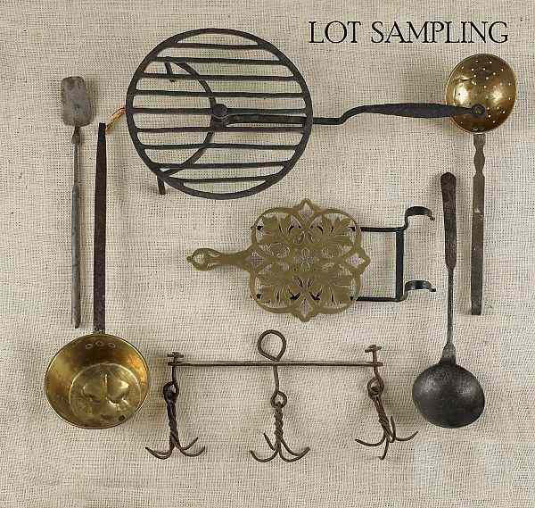 Appraisal: Collection of metalware th c to include trivets roasters dippers