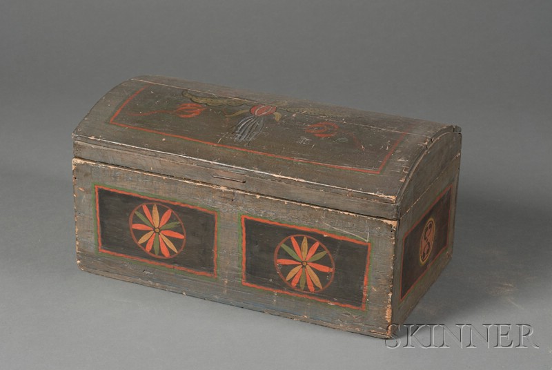 Appraisal: Paint-Decorated Poplar Dome-top Box with Eagle possibly Pennsylvania late th