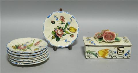 Appraisal: EIGHT ITALIAN POTTERY DISHES Together with a cigarette box containing