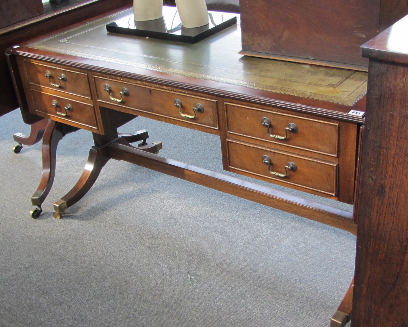 Appraisal: A George III style drop flap writing table with five