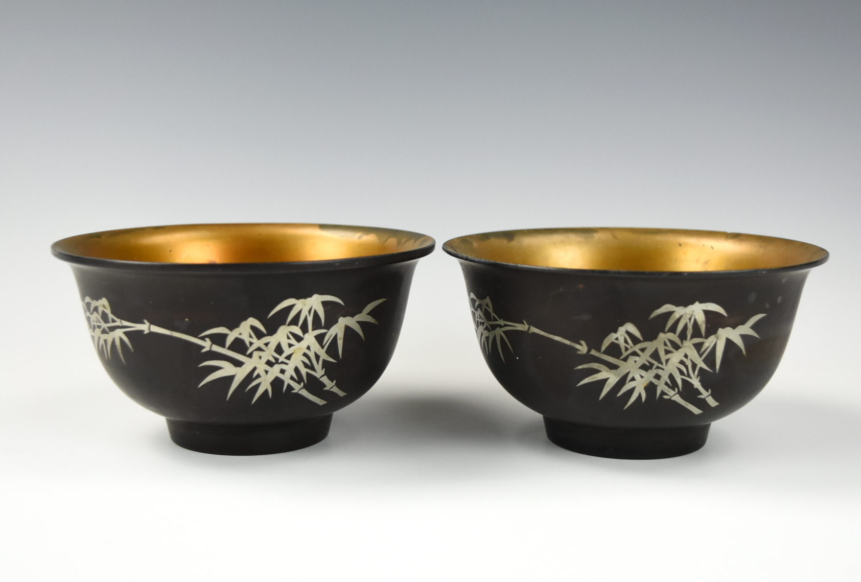 Appraisal: PAIR OF CHINESE GILT BLACK LACQUER BOWLS QING D Chinese