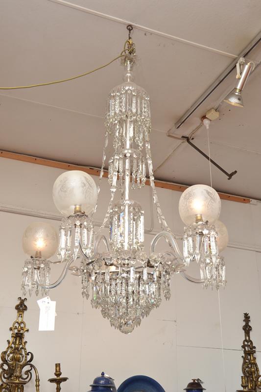 Appraisal: A CUT GLASS AND CRYSTAL CHANDELIER the openwork body with