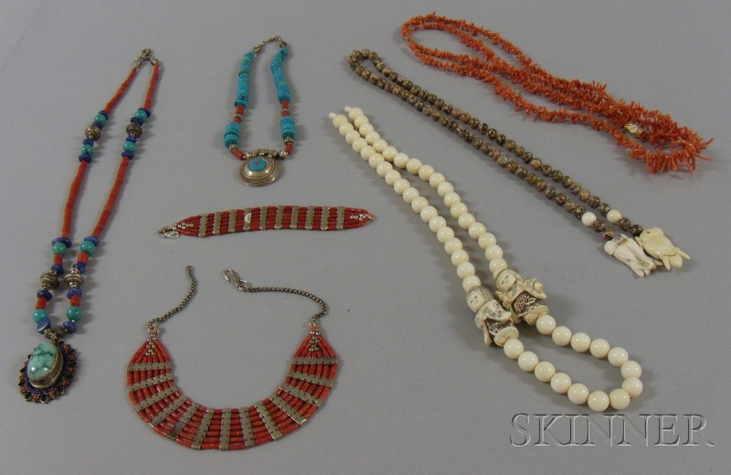 Appraisal: Group of Coral Ivory and Turquoise Jewelry including an ivory