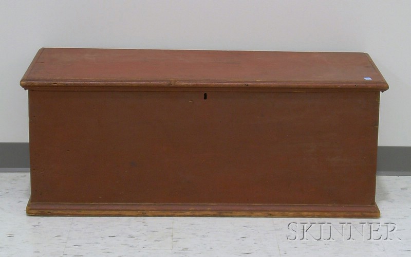 Appraisal: Red-painted Pine Dovetail-constructed Blanket Box lg in