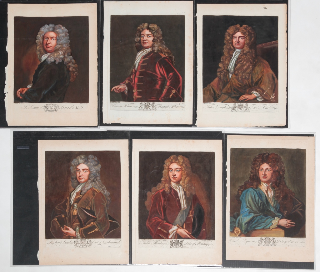 Appraisal: SIX ENGLISH KIT KAT CLUB PORTRAITS Hand colored mezzotints on