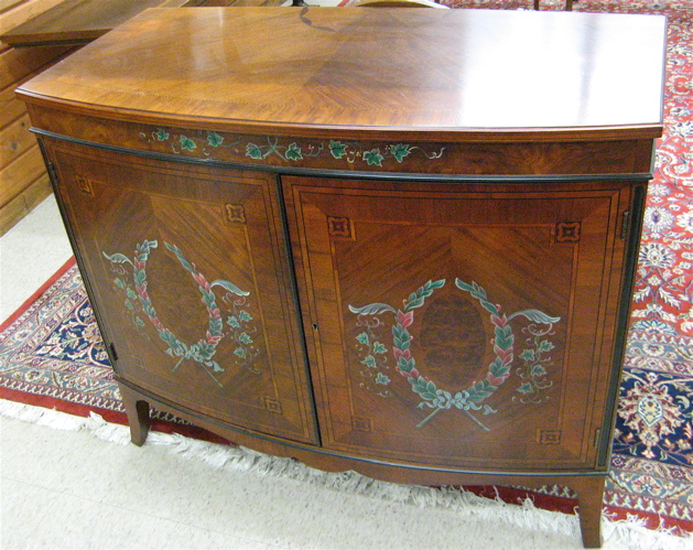 Appraisal: GEORGE III STYLE PAINT DECORATED MAHOGANY SIDE CABINET Wellington Hall