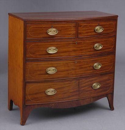 Appraisal: GEORGE III INLAID MAHOGANY BOW-FRONT CHEST OF DRAWERS The line-inlaid