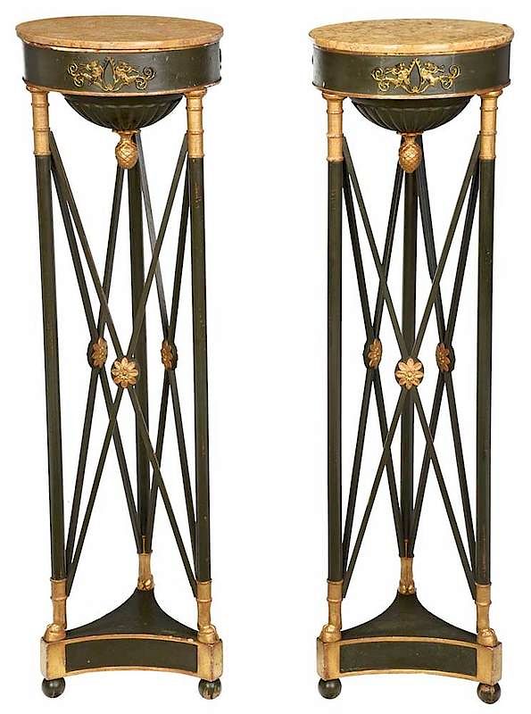 Appraisal: Fine Pair of Directoire Style Urn Stands th century painted