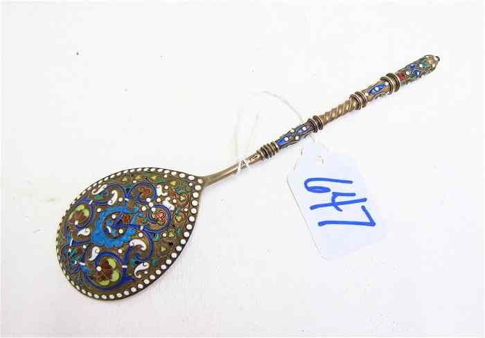 Appraisal: RUSSIAN GILT ENAMELED FINE SILVER SPOON Length inches Gross weight