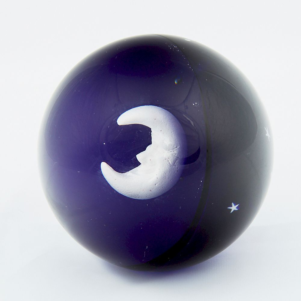 Appraisal: Ro Purser Glass Moon Paperweight Marble Ro Purser th st