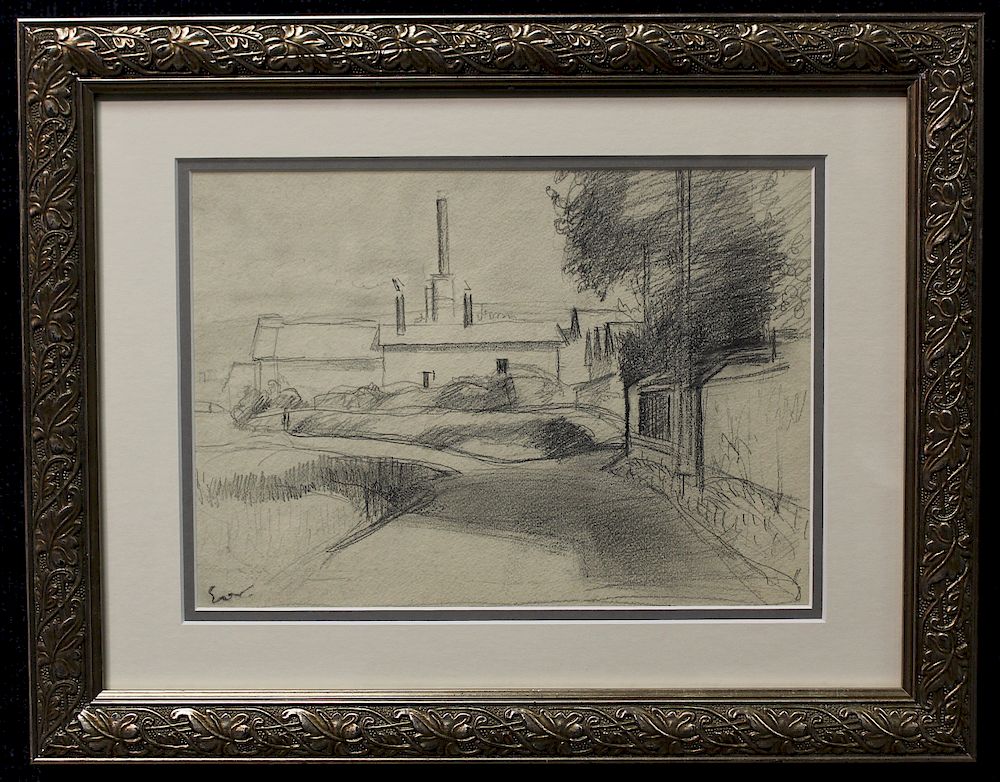 Appraisal: French School Pencil Sketch of Pottery Factory French School Pencil