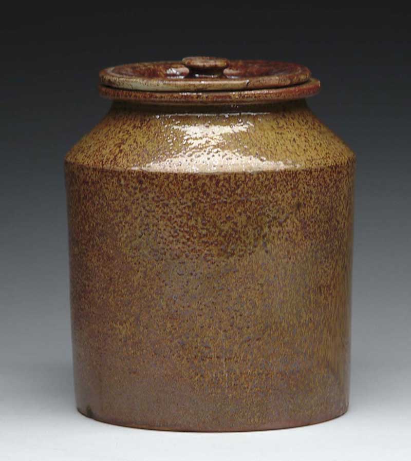 Appraisal: FINE MAINE REDWARE GLAZED COVERED JAR Cylinder shaped jar with