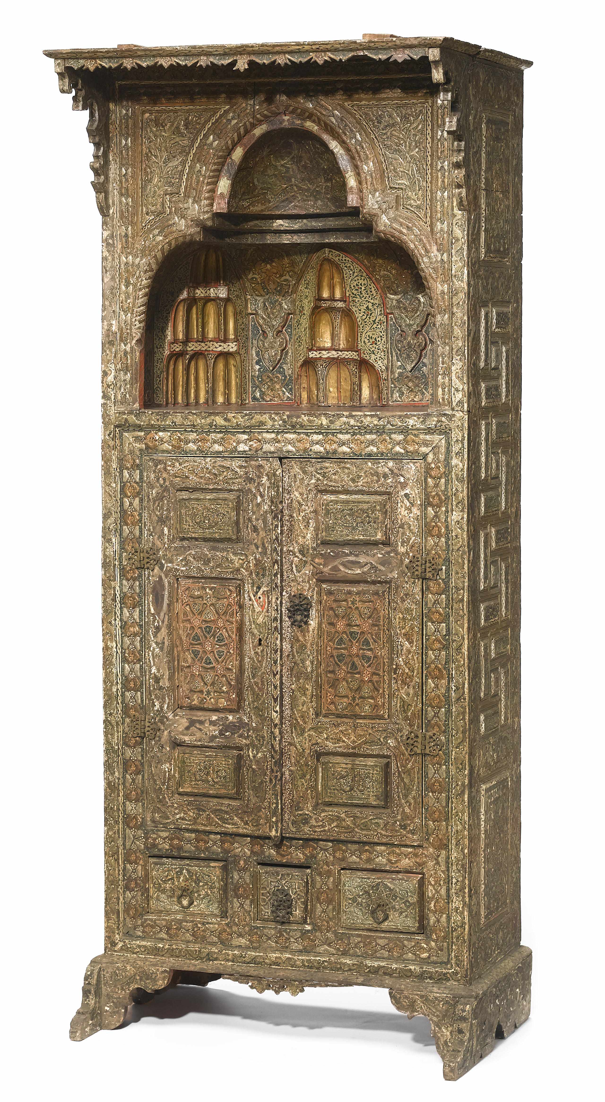 Appraisal: A Moorish style paint decorated cupboard height in width in