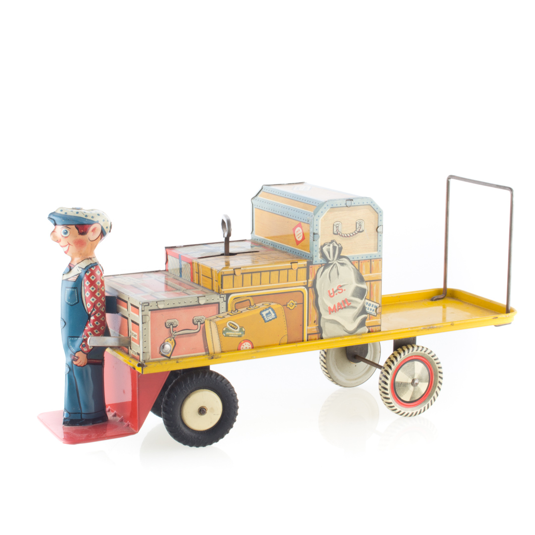 Appraisal: Finnegan lithographed tin hand car Unique Art toy hand car