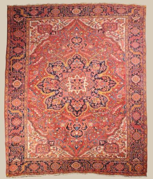 Appraisal: Persian Ahar Heriz Rug Description Circa Central indigo medallion and