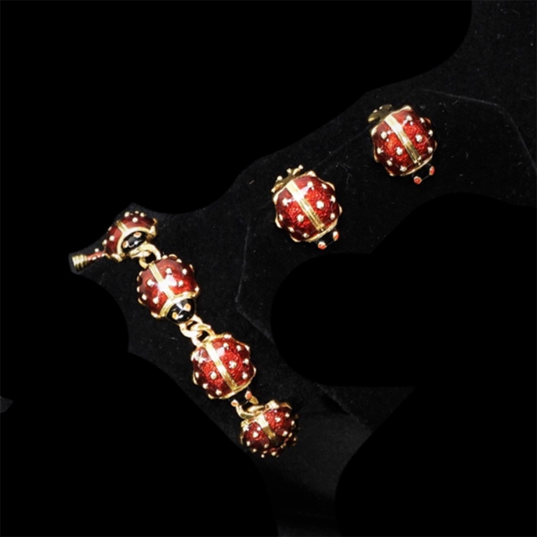 Appraisal: PC HIDALGO K GOLD LADYBUG BRACELET EARRINGS Includes a pair