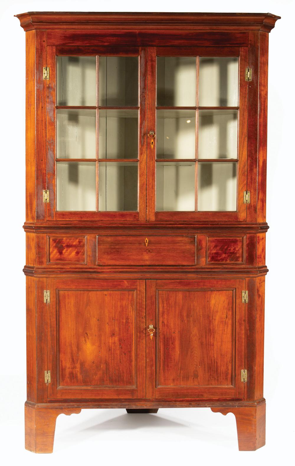 Appraisal: Southern Walnut Corner Cupboard early th c stepped molded cornice