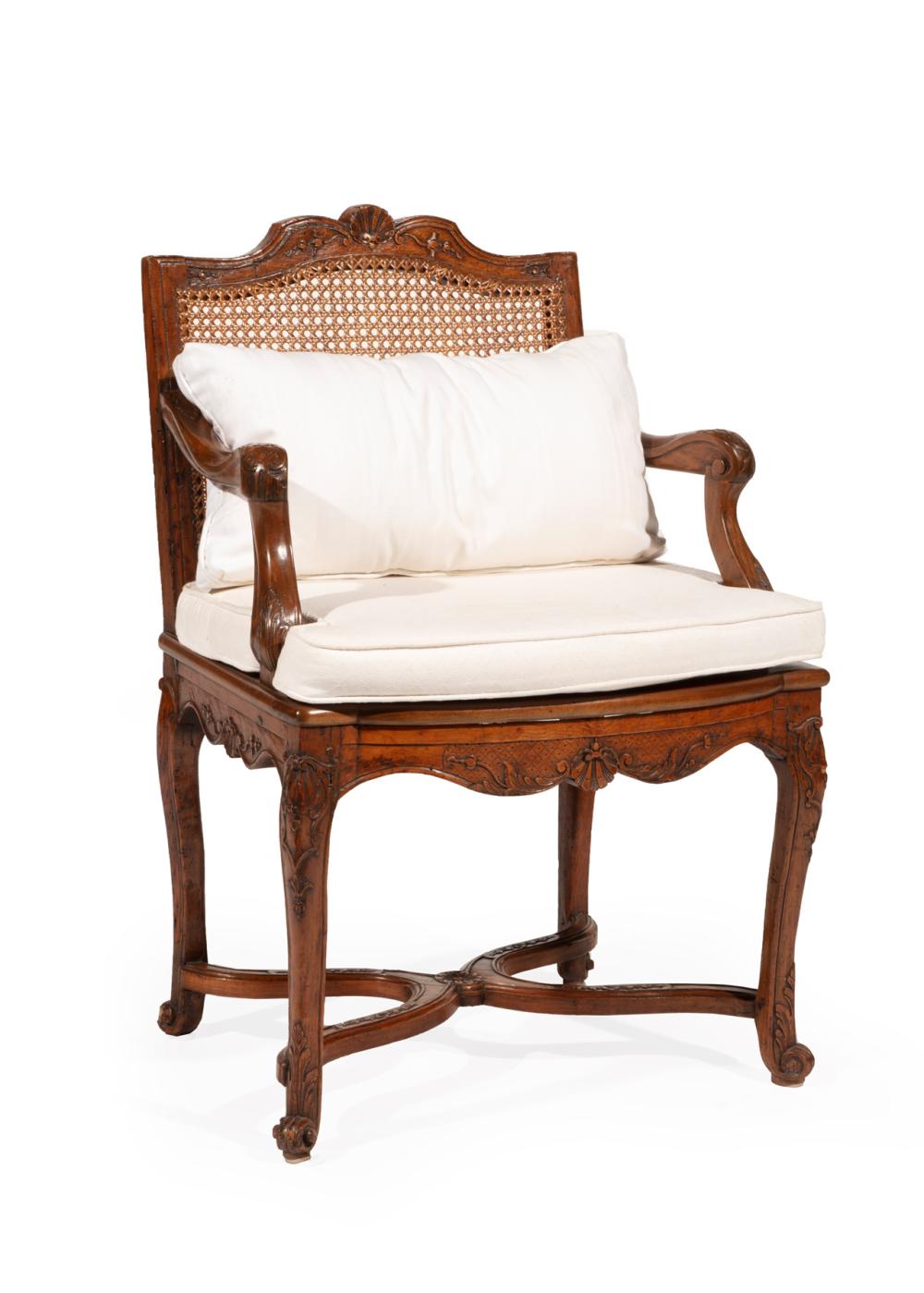 Appraisal: Provincial Louis XV Carved Walnut Fauteuil th c shell-carved serpentine