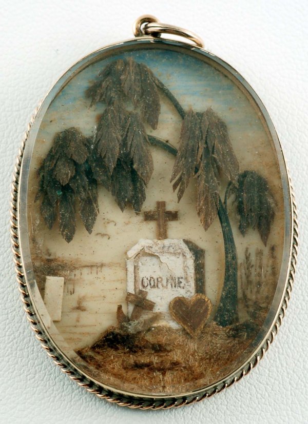 Appraisal: Georgian mourning pendant In approx K yellow gold frame Sepia