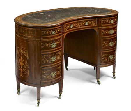 Appraisal: EDWARDIAN MAHOGANY AND MARQUETRY INLAID KIDNEY SHAPED DESK CIRCA inlaid