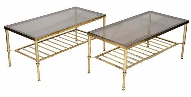 Appraisal: A PAIR OF BRASS RECTANGULAR OCCASIONAL TABLES each on fluted