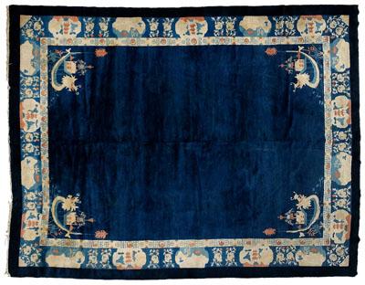 Appraisal: Chinese Nichols rug dark blue field corner work with stylized