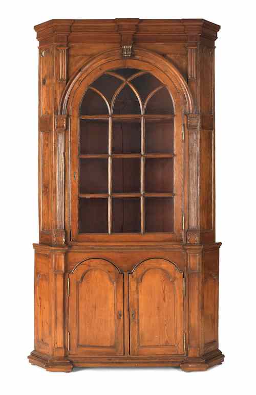 Appraisal: Lancaster County Pennsylvania hard pine two-part architectural corner cupboard ca