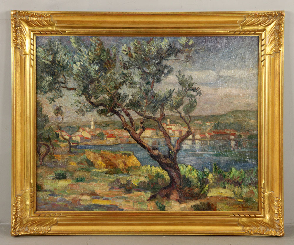 Appraisal: - Attr Guillaumin Mediterranean Coastal Scene O C Attributed to