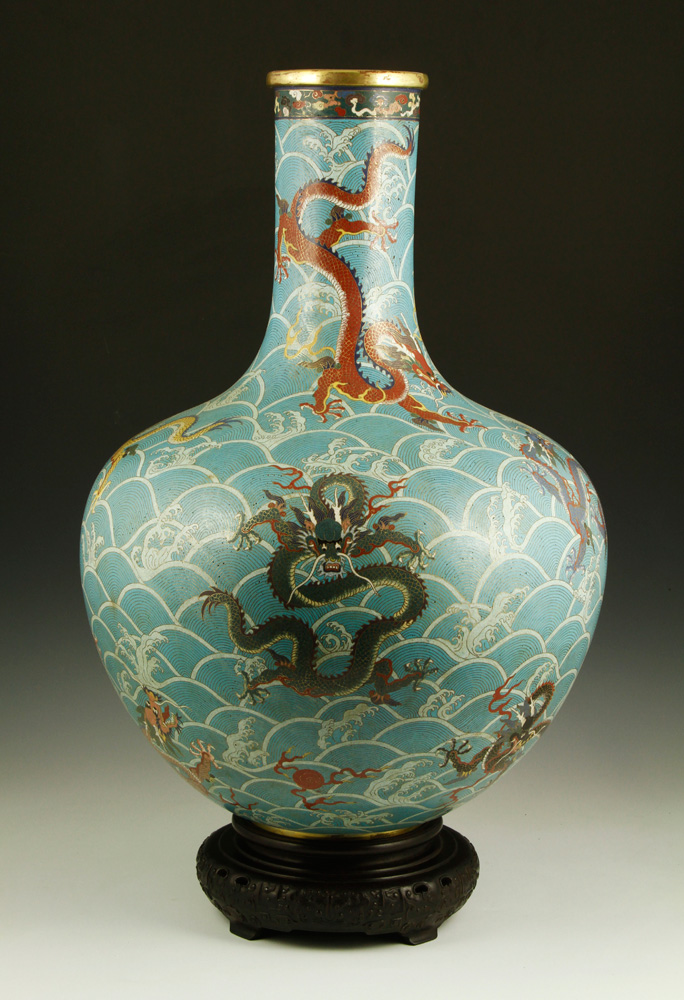 Appraisal: - Chinese Gilt Cloisonne Vase Large and rare gilt cloisonne