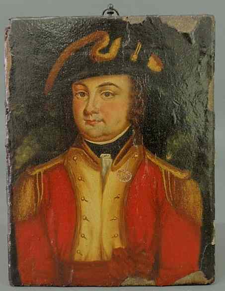 Appraisal: Oil on wood panel portrait of a Continental officer th