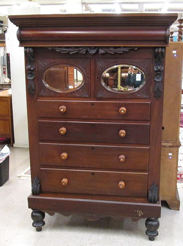 Appraisal: VICTORIAN MAHOGANY CHEST ON STAND Scottish th century the front