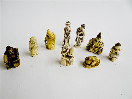 Appraisal: SMALL IVORY CARVINGS INCLUDING NETSUKES Asian st half- th century