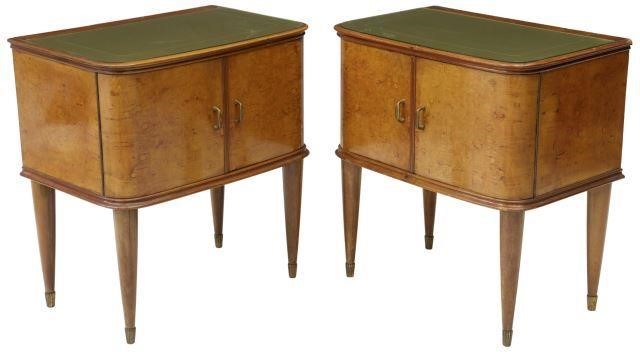 Appraisal: pair Italian mid-century modern burlwood bedside cabinets c s each