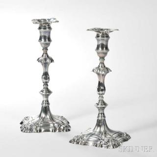 Appraisal: Pair of Matched George II IV Sterling Silver Candlesticks London