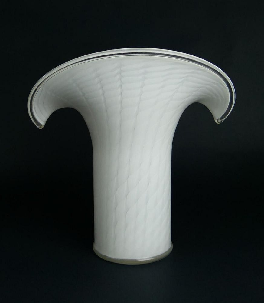 Appraisal: LARGE MURANO WHITE QUILTED DROP RIM VASE Measures tall and