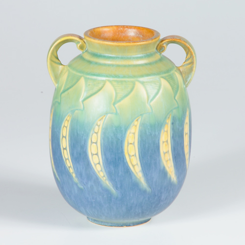 Appraisal: ROSEVILLE Blue Falline bulbous vase Repaired chip to one handle