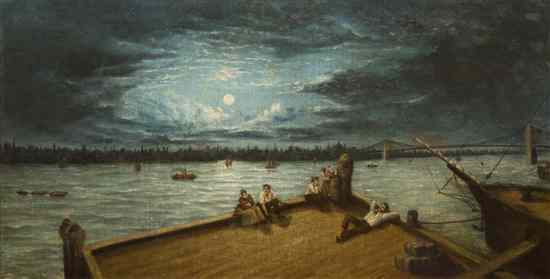 Appraisal: Artist Unknown th century Nighttime at the Harbor oil on