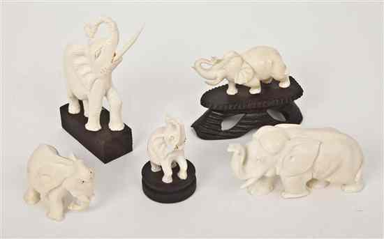 Appraisal: A Collection of Five Carved Ivory Elephants in various positions