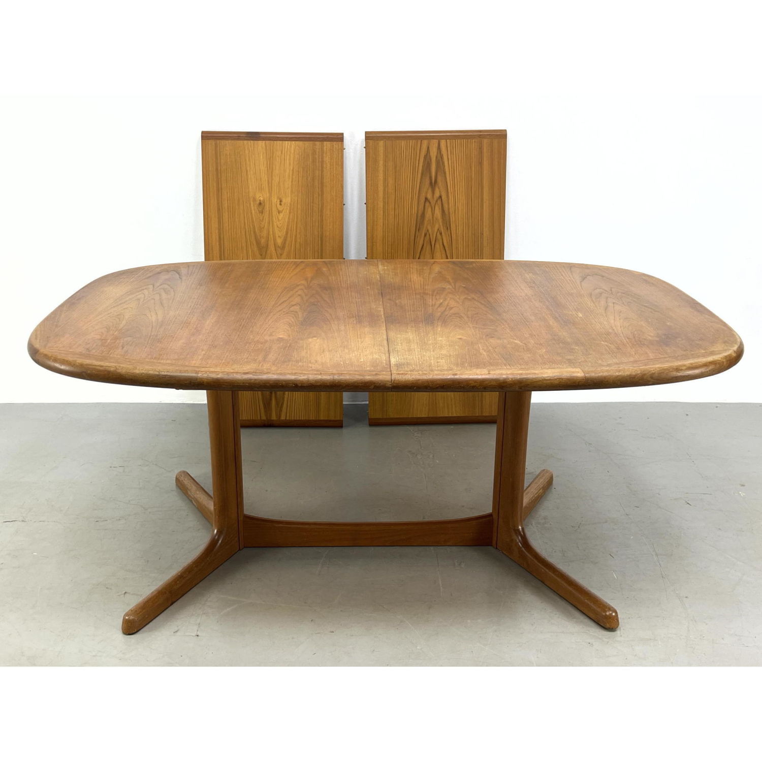 Appraisal: Danish Modern Teak Dining Table Double Pedestal Legs Includes -