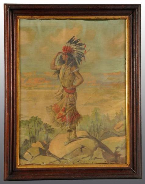 Appraisal: Early Fabric Print Featuring Indian Princess Description Circa Framed with