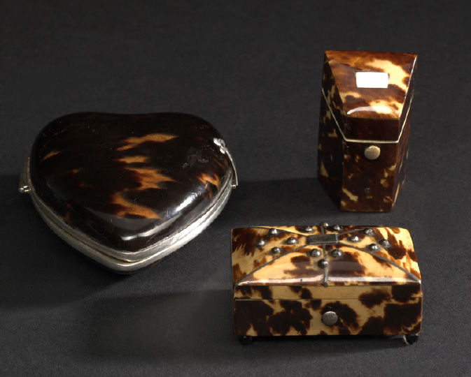 Appraisal: English Sterling Silver-Mounted Tortoiseshell Rings Box London of heart form