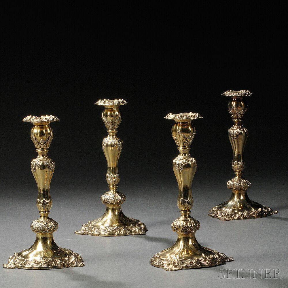 Appraisal: Four Victorian Silver-gilt Candlesticks Sheffield one - other three -