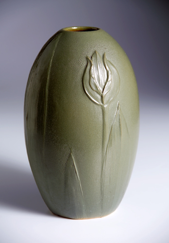 Appraisal: DENVER LONHUDA Ovoid vase modeled with tulips and tall leaves