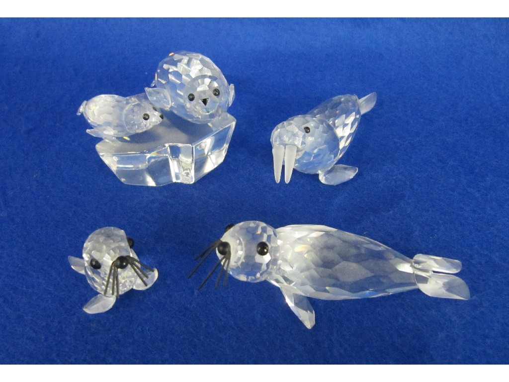 Appraisal: Four Swarovski figures including seals sea lion and walrus