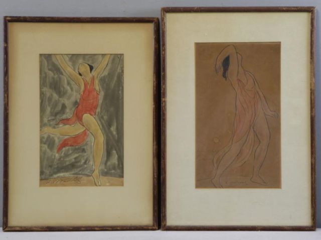 Appraisal: WALKOWITZ Abraham Watercolors of Dancers Likely Isadora Duncan Both signed