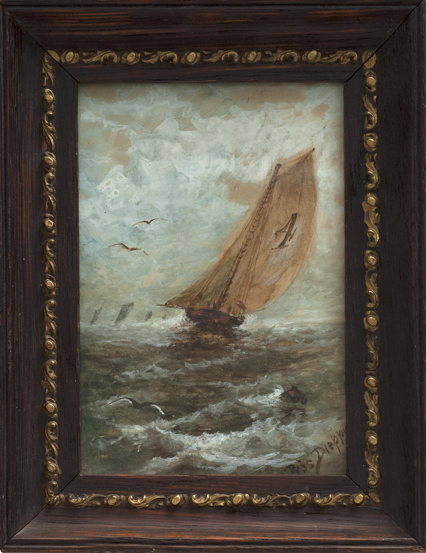 Appraisal: FRAMED PAINTING OF A PILOT BOAT th CenturyIn a sailing