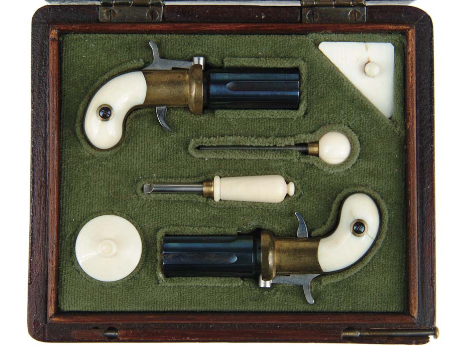 Appraisal: EXTREMELY FINE CASED COMPLETE SET OF MINIATURE PEPPERBOXES Cal mm