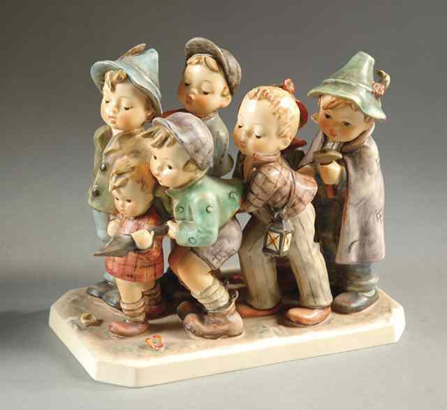 Appraisal: GERMAN HUMMEL PORCELAIN FIGURAL GROUP ''Adventure Bound'' HUM TM- -