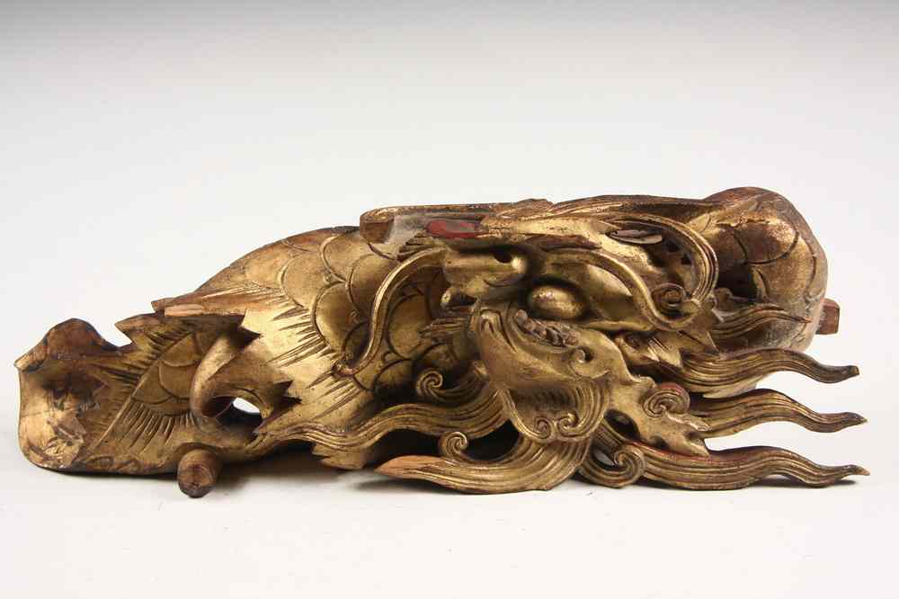 Appraisal: CHINESE GILTWOOD CARVING - Early Chinese Architectural Giltwood Carving of